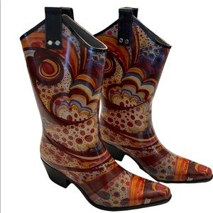 Nomad Yippy Cowgirl Western Rubber Rain Resistant Boots Multicolor Womens Size 9
